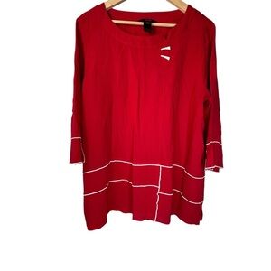 Ali Miles Women's Red Long Sleeve Top with White Accents Size XL